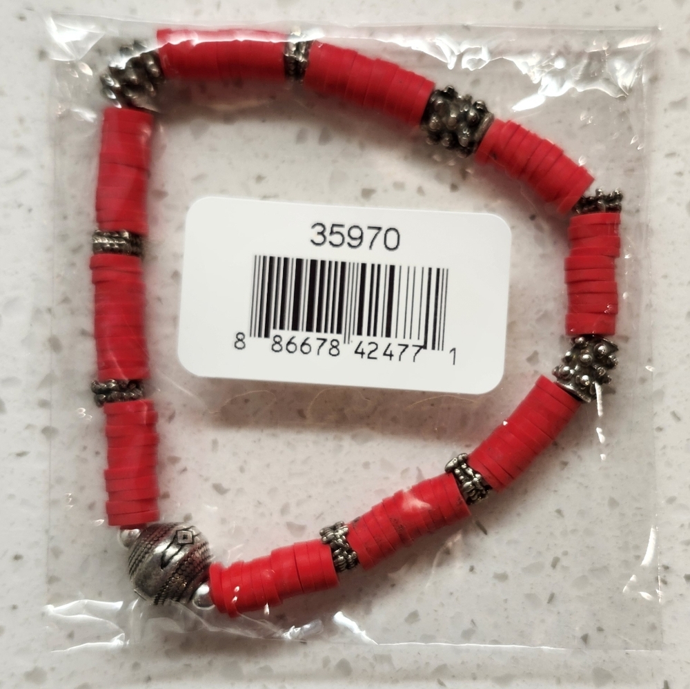 [SOLD] Men's INVICTA Rubber Red Beaded Bracelet - Stainless Steel, 35970